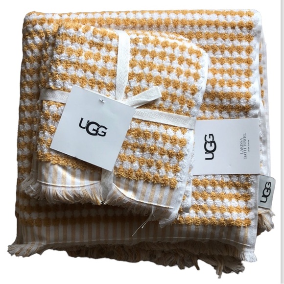 UGG Larissa Hand & Bath Towels Yellow & White - Picture 1 of 7